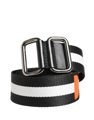 Men Black White Nylon Logo Metal Buckle Belt