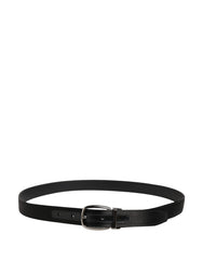 Men Black Classic Leather Metal Buckle Belt