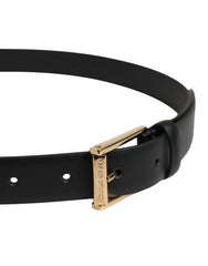 Men Black Classic Leather Metal Buckle Belt