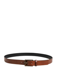Men Brown Leather Classic Metal Buckle Belt
