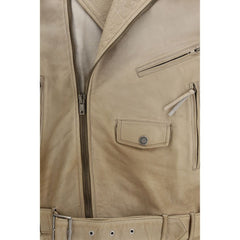 Beige Buffalo Leather Biker Jacket