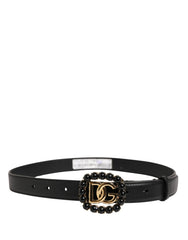 Black Leather DG Logo Embellished Buckle Belt