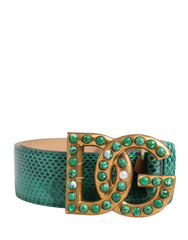Green Leather DG Logo Embellished Buckle Belt