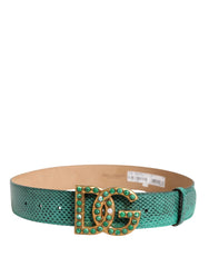 Green Leather DG Logo Embellished Buckle Belt