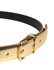 Gold Leather Black Crystals Metal Buckle Belt