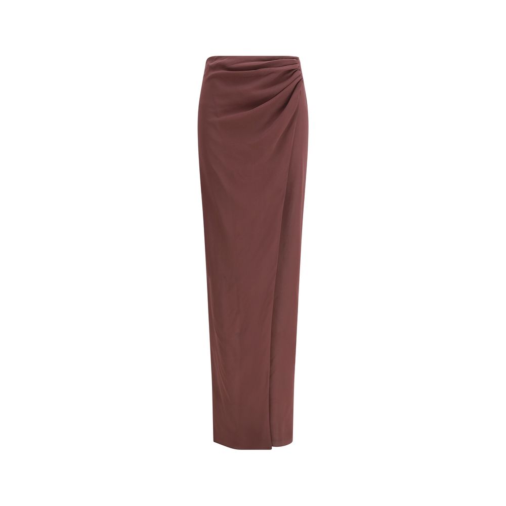 Brown Silk Midi Skirt