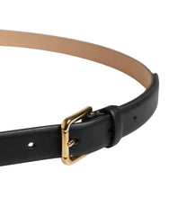Black Classic Leather Gold Metal Buckle Belt