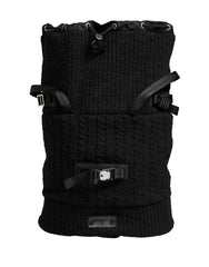 Black Tricot Wool Blend Duffel Backpack Travel Borse Bag