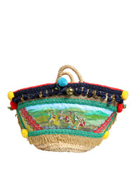 Multicolor Woven Straw Basket Embellished Sicily Bag