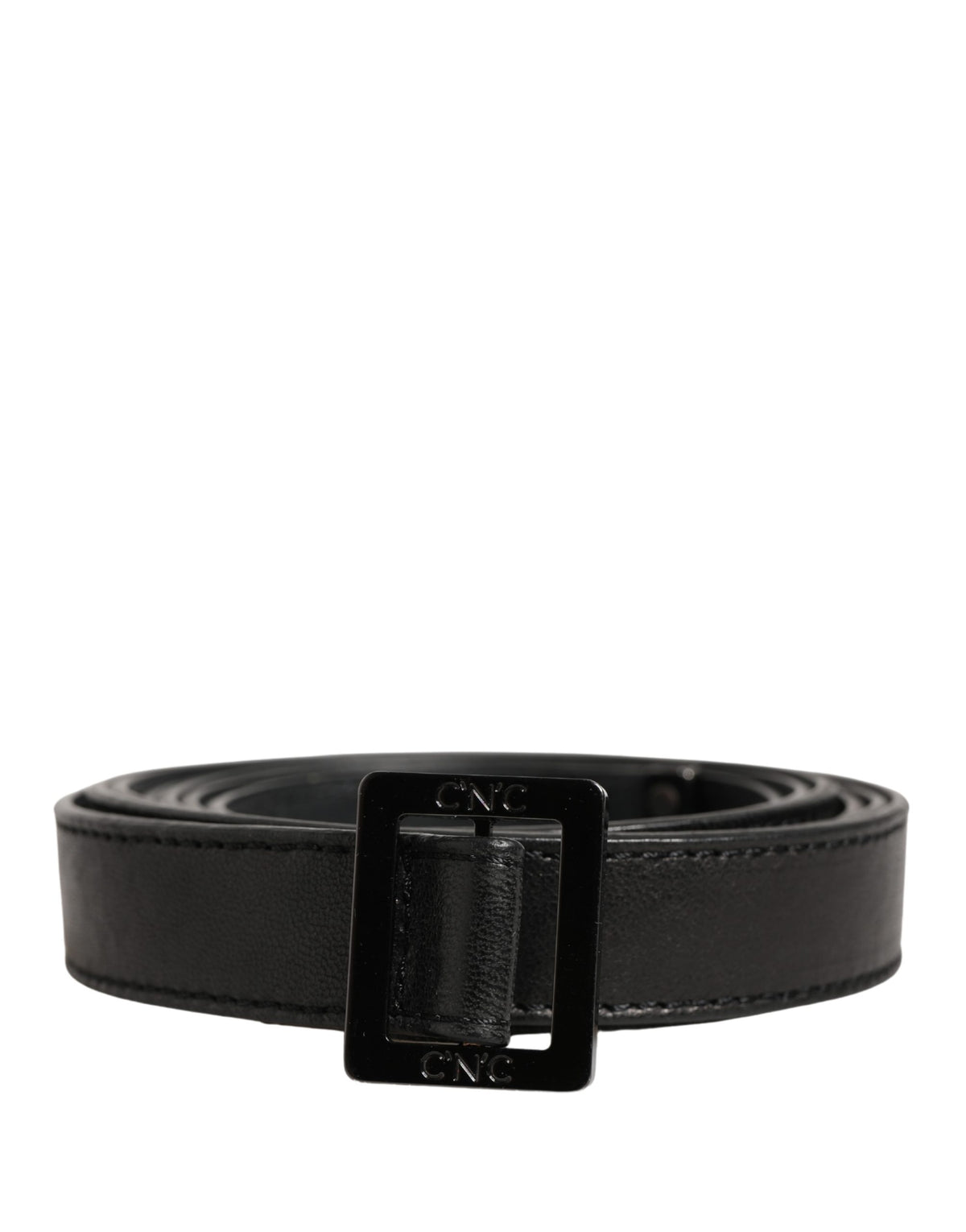 Black Leather Square Metal Buckle Waist Belt