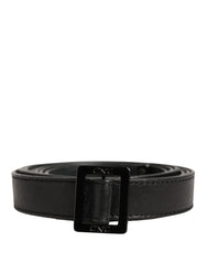 Black Leather Square Metal Buckle Waist Belt
