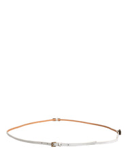 White Leather Skinny Gold Metal Buckle Belt