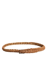 Brown Leather Braided Metal Buckle Belt
