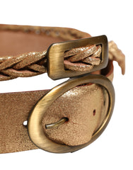 Brown Leather Braided Metal Buckle Belt