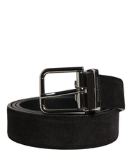 Black Calfskin Leather Silver Metal Buckle Belt