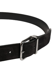 Black Calfskin Leather Silver Metal Buckle Belt