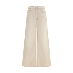 Beige Cotton Flared Jeans