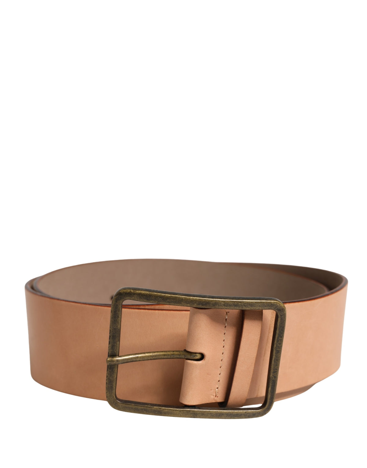 Beige Genuine Leather Wide Waist Metal Buckle Belt