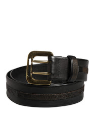 Black Leather Gold Metal Buckle Waist Women Belt