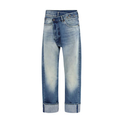 Blue Cotton Straight-Leg Jeans