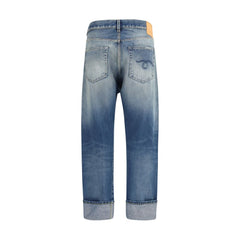 Blue Cotton Straight-Leg Jeans