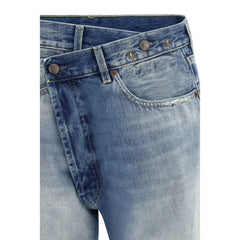Blue Cotton Straight-Leg Jeans