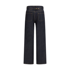 Blue Cotton Straight-Leg Jeans