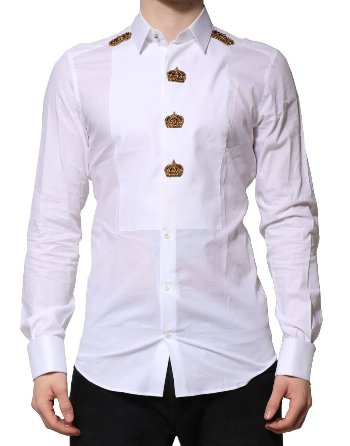 White GOLD Crown Cotton Dress Formal Shirt