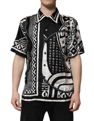 Black Silk Logo Print Short Sleeves Shirt