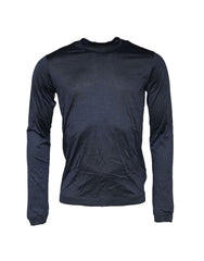 Blue Silk Crew Neck Long Sleeves Men T-shirt