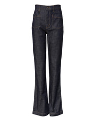 Dark Blue Cotton Flared Wide Leg Denim Jeans