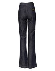 Dark Blue Cotton Flared Wide Leg Denim Jeans