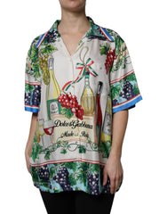 Multicolor Short Sleeve Silk Food Shirt Top