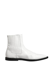 White Leather Chelsea SlipOn Ankle Boots Shoes