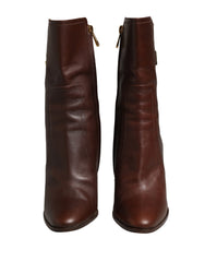 Brown Leather Heels Mid Calf Boots Shoes