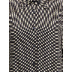 قميص أسود من الحرير بنقشة