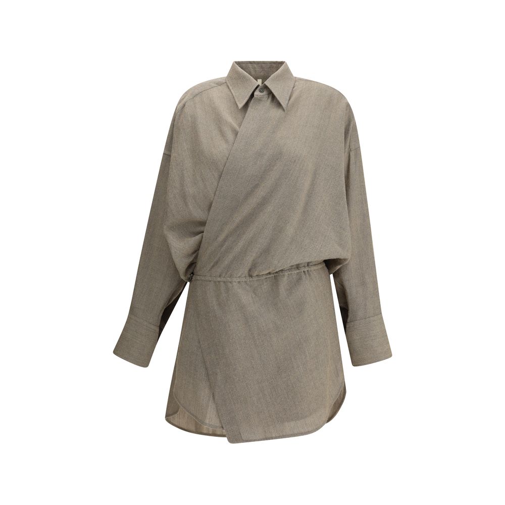 Beige Fleece Wool Casual Dress