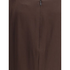 Brown Acetate Midi Skirt