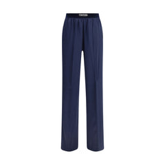 Blue Elastane Casual Pants