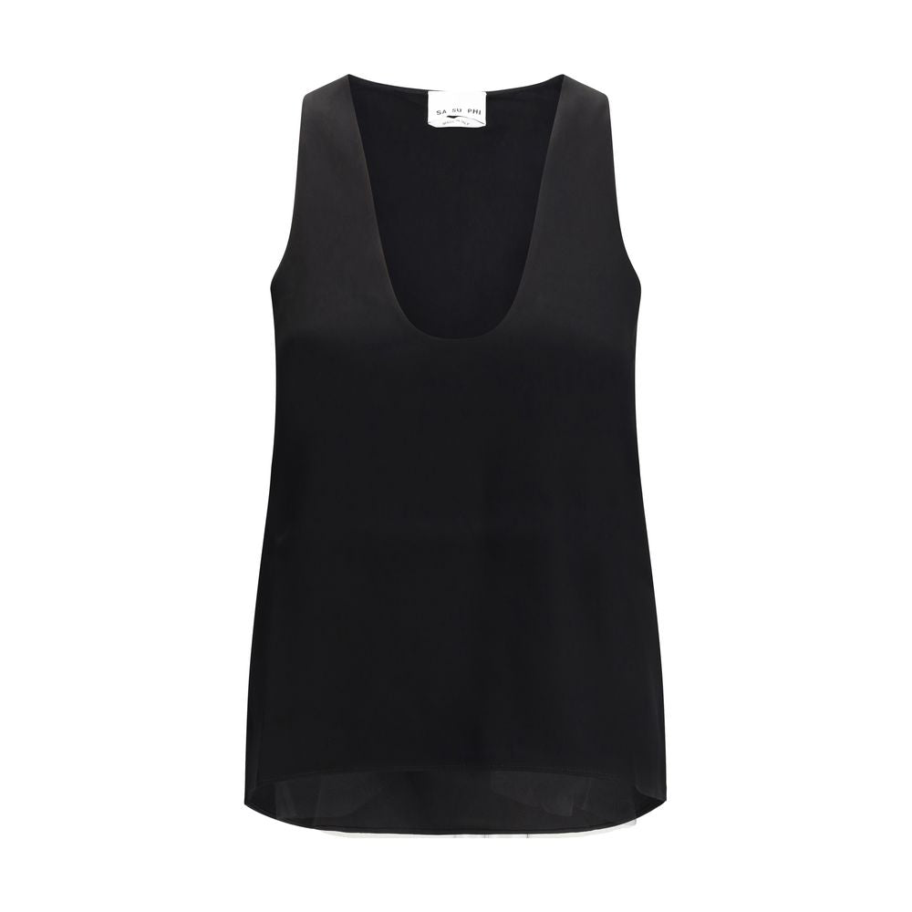 Black Silk Sleeveles T-Shirt