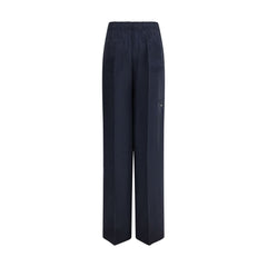 Blue Silk Casual Pants