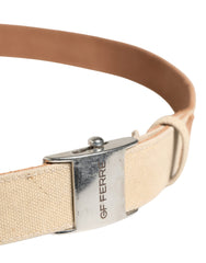 Men Beige Canvas Silver Metal Buckle Cintura Belt