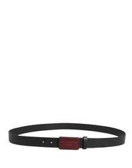 Men Black Calf Leather Logo Metal Buckle Belt