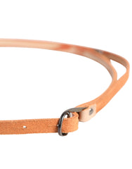 Women Orange Silver Metal Buckle Skinny Belt