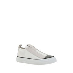 White Nylon Low Top Sneakers