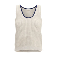 Beige Cotton Sleeveles T-Shirt
