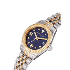 ساعة مع سوار من الفولاذ المقاوم للصدأ باللون الرمادي