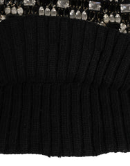 Black Wool Crystal Embellished Balaclava Hat