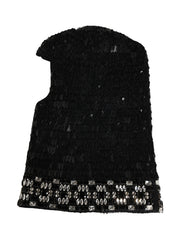 Black Wool Crystal Embellished Balaclava Hat
