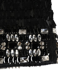 Black Wool Crystal Embellished Balaclava Hat